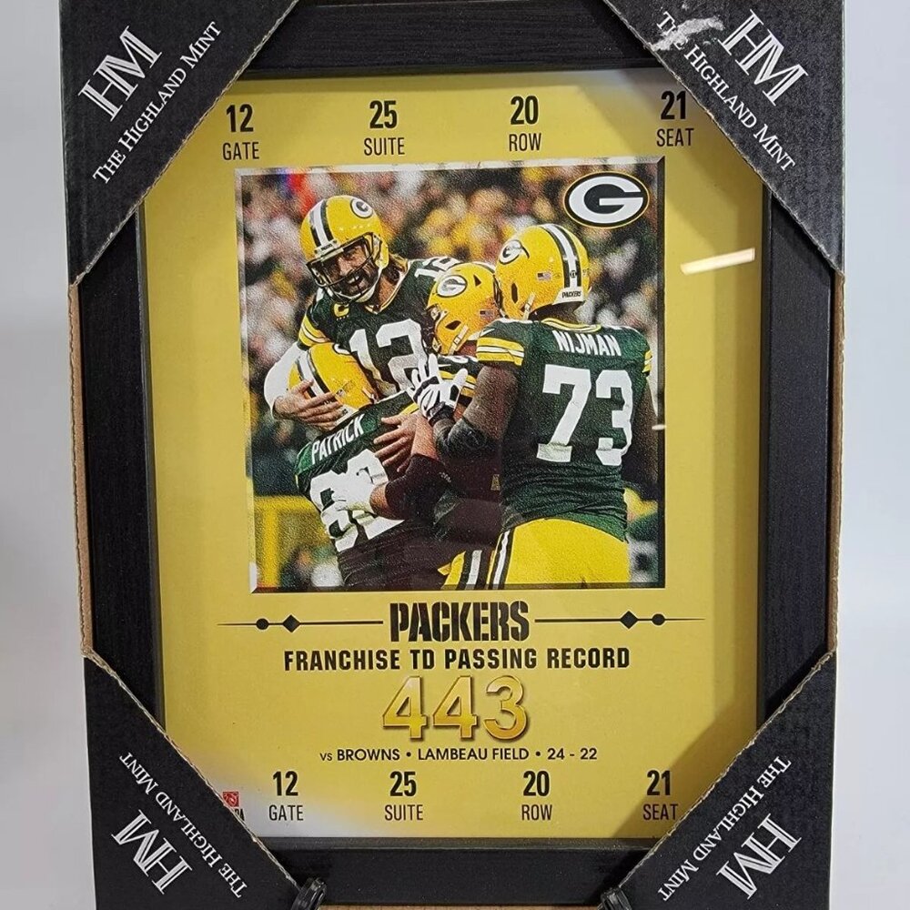 Highland Mint Green Bay Packers Aaron Rogers‎ Franchise Record Framed Ticket